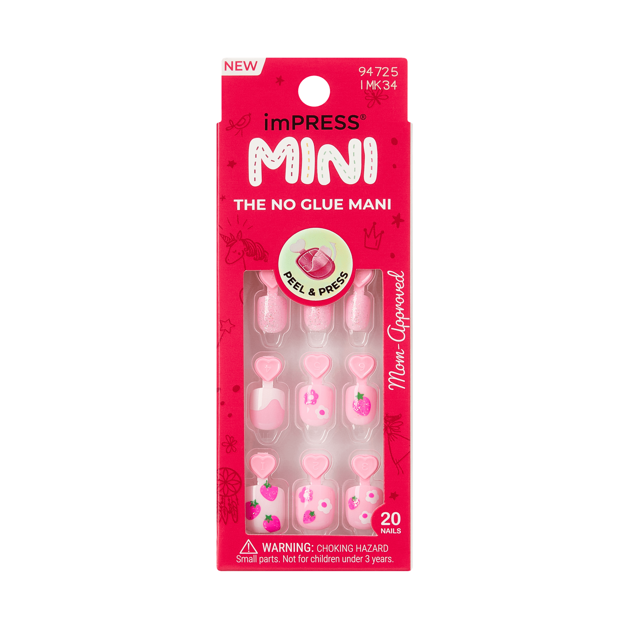 Impress Kids No Glue Fake Press On Nails - Berry Cute | Design, Pink, Kids, Squoval, Manicure