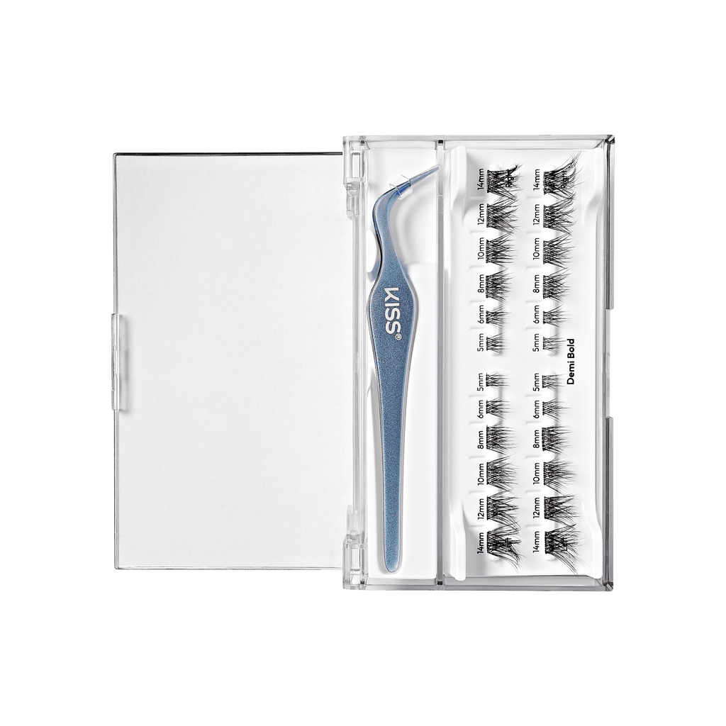 Impress Falsies Long Lasting Pre-Glued False Eyelashes Starter Kit - Demi Bold | 24 Lash Clusters, With Applicator, Up To 5 Day Wear, 5mm-14mm