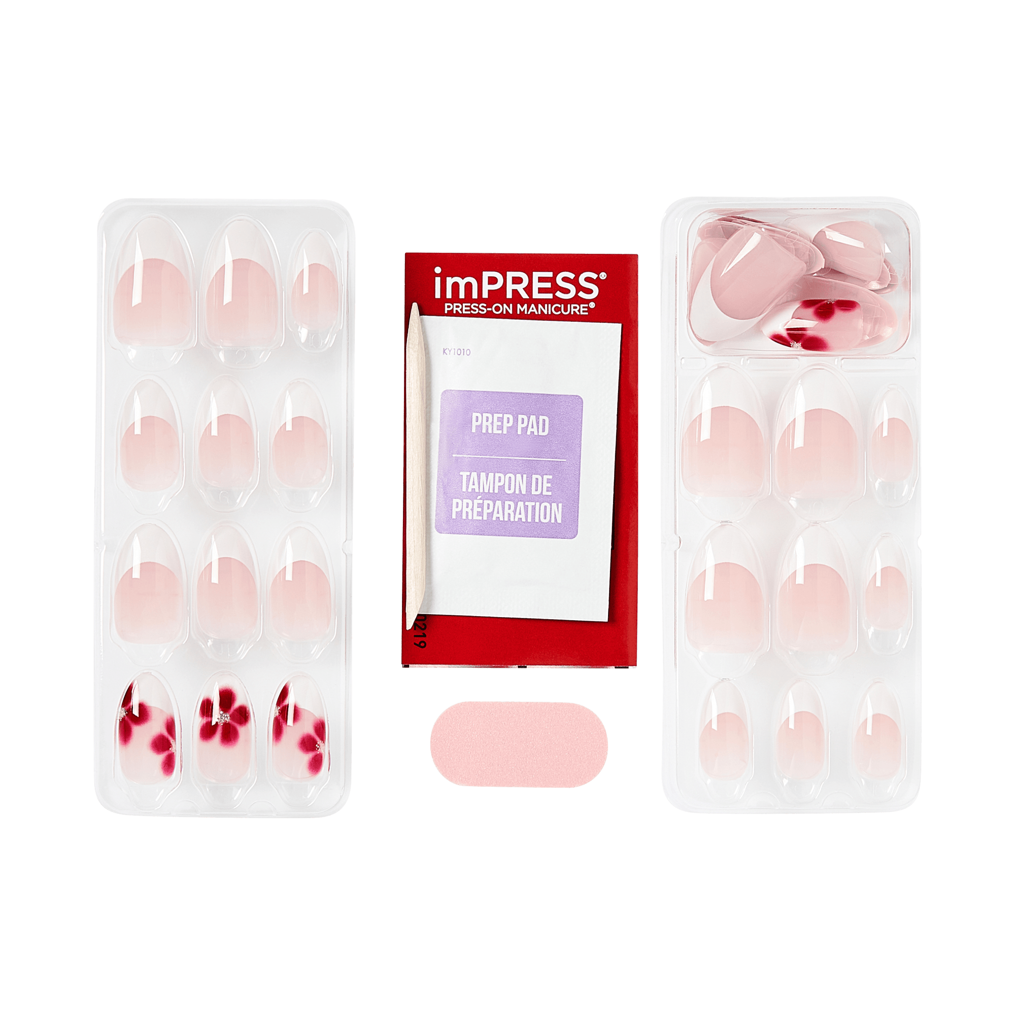 Impress Design No Glue Fake Press On Nails - Hampton | French Design, White & Red, Medium, Almond, Manicure