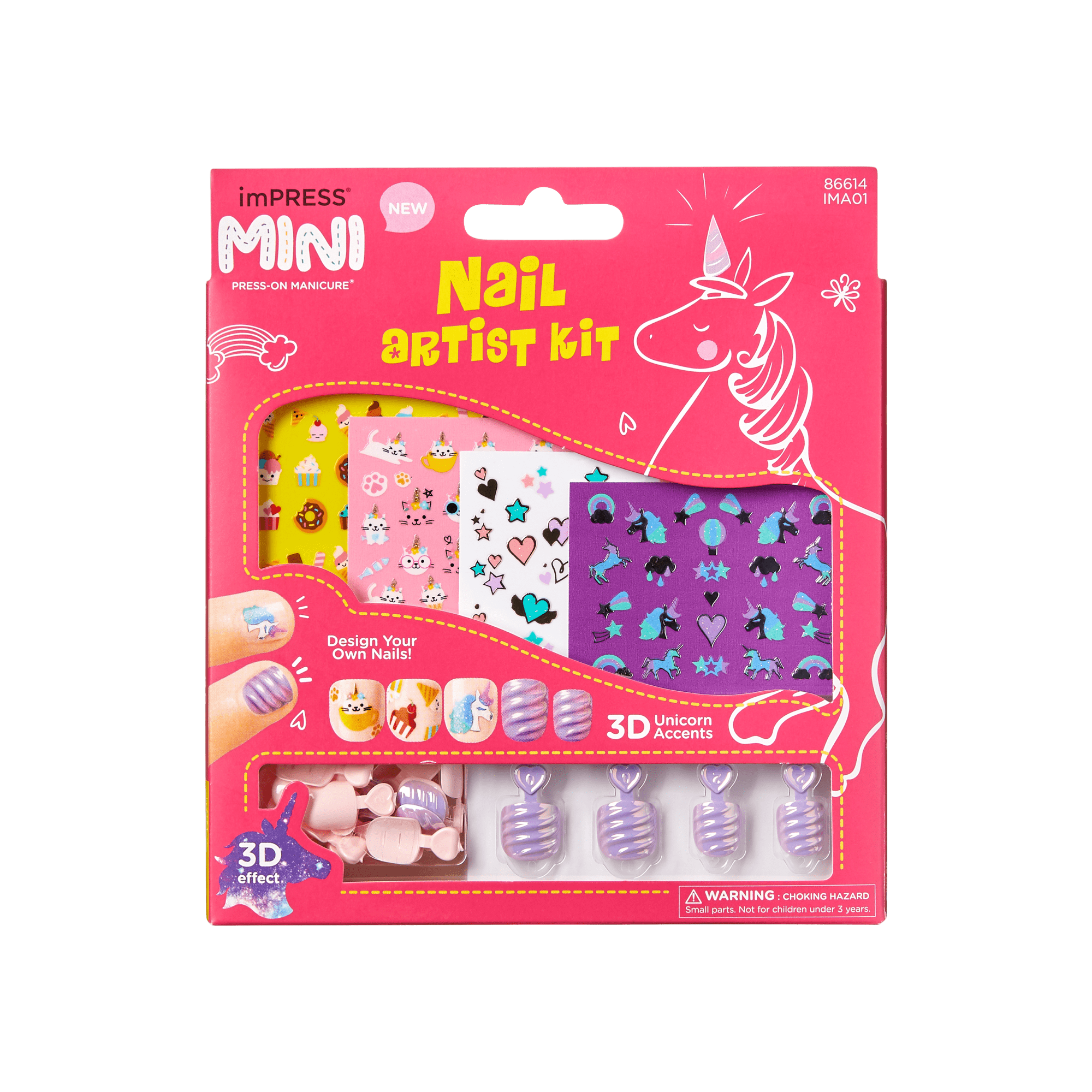 Impress Nail Art No Glue Fake Press On Nails - Nail Artist Kit | Design, Pink, Kids, Squoval, Manicure