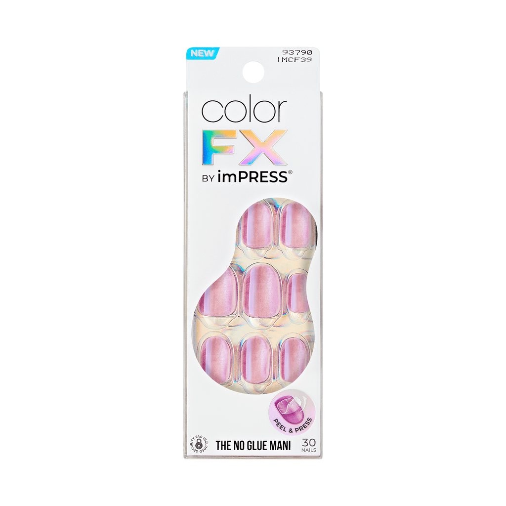 colorFX by Impress No Glue Fake Press On Nails - Starry | Solid, Pink, Short, Oval, Manicure