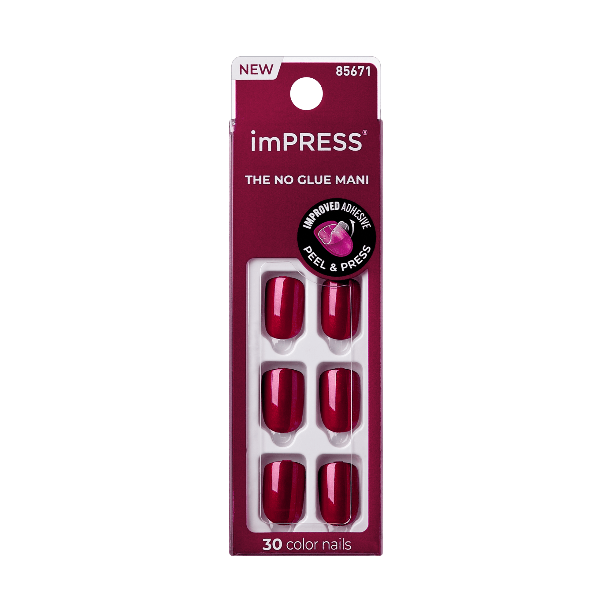 Impress Color No Glue Fake Press On Nails - Red Velvet | Solid, Red, Short, Squoval, Manicure
