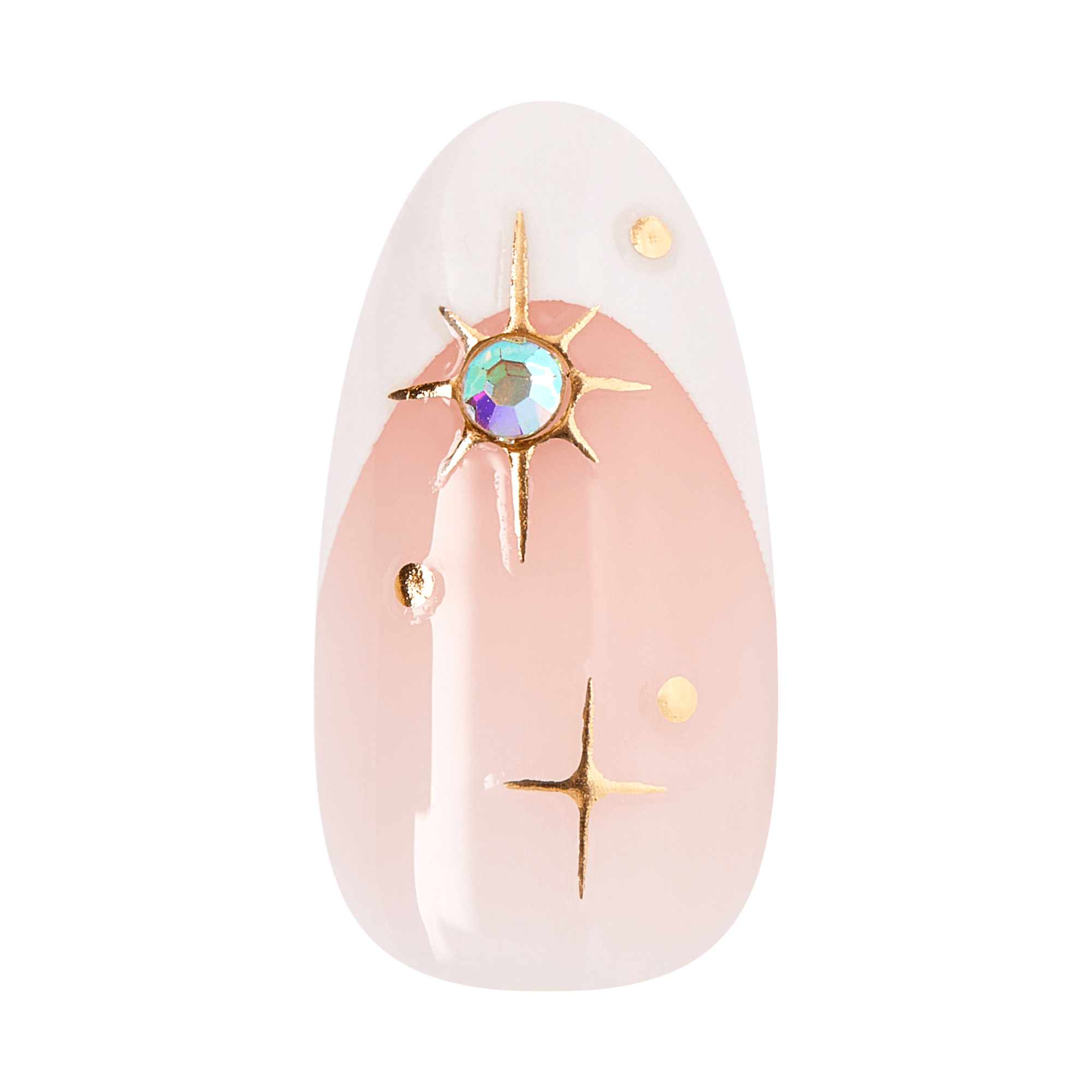 Impress Design No Glue Fake Press On Nails - Star Player | 3D & Jewel French, White, Medium, Almond, Manicure