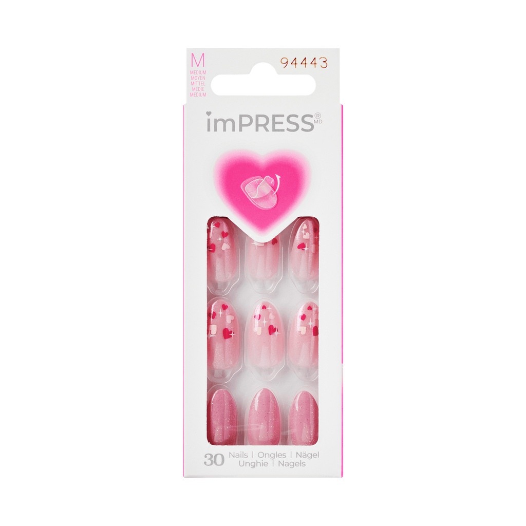 Impress Design No Glue Fake Press On Nails - Much Love | Design, Pink, Medium, Almond, Manicure