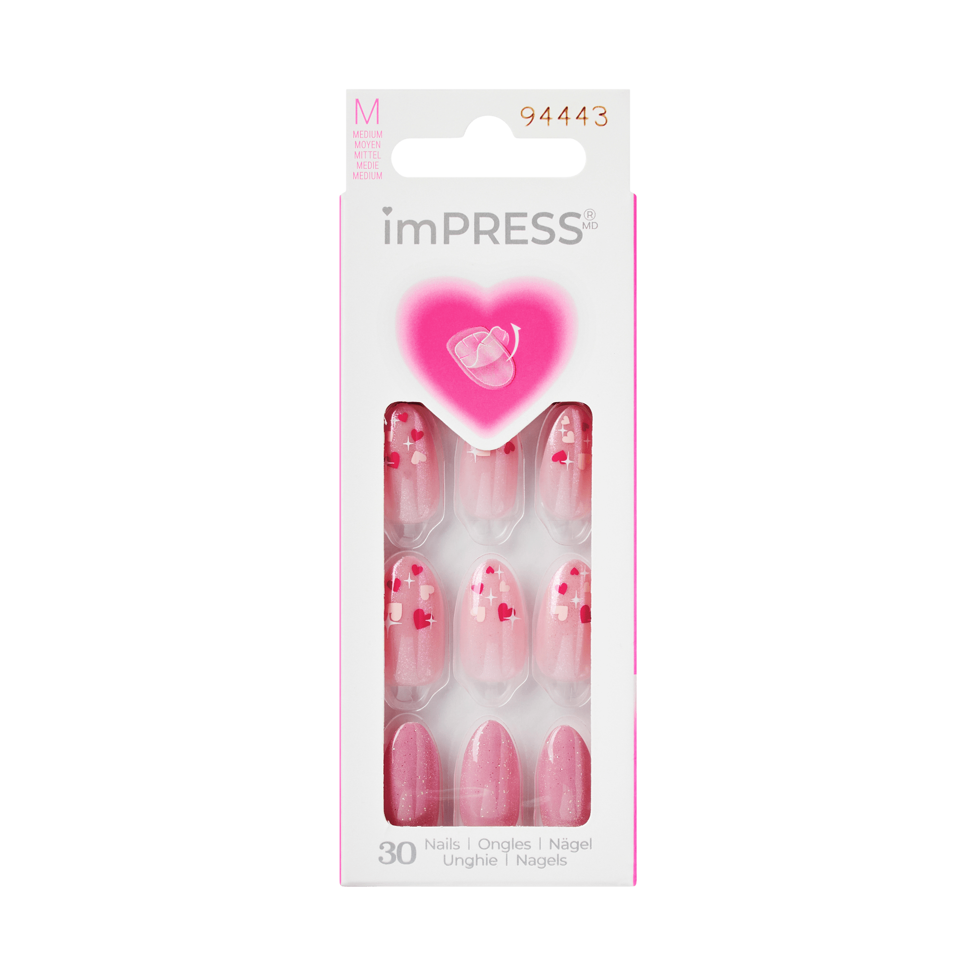 Impress Design No Glue Fake Press On Nails - Much Love | Design, Pink, Medium, Almond, Manicure
