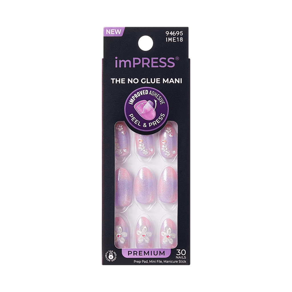 Impress Premium No Glue Fake Press On Nails - Pick Me First | 3D & Jewel Design,  Multicolor, Medium, Oval, Manicure