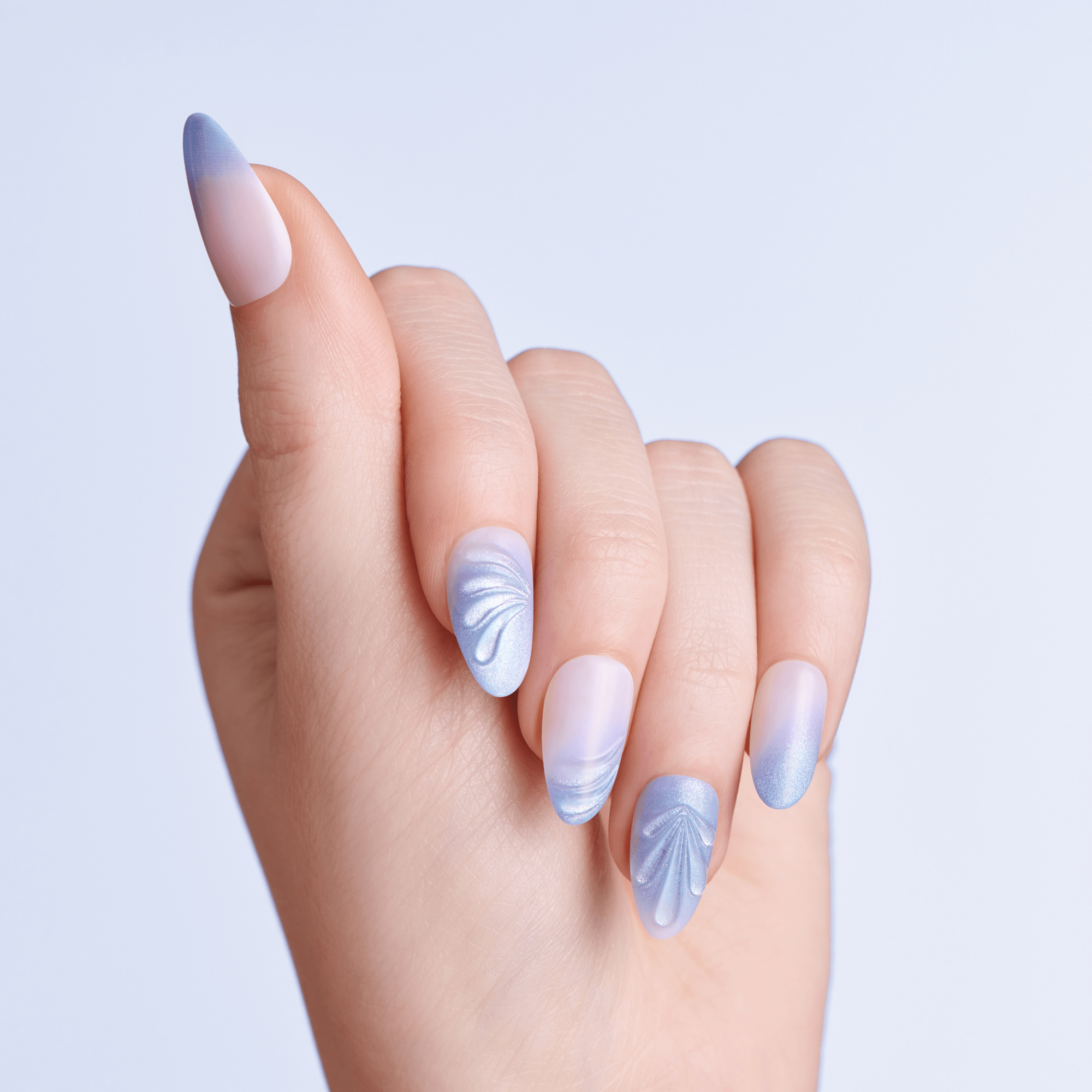 Impress Design No Glue Fake Press On Nails - Ciel | Design, Blue, Medium, Almond, Manicure