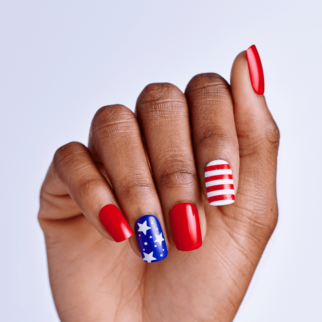 Impress Design No Glue Fake Press On Nails - Stateside | Design, Multicolor, Medium, Squoval, Manicure