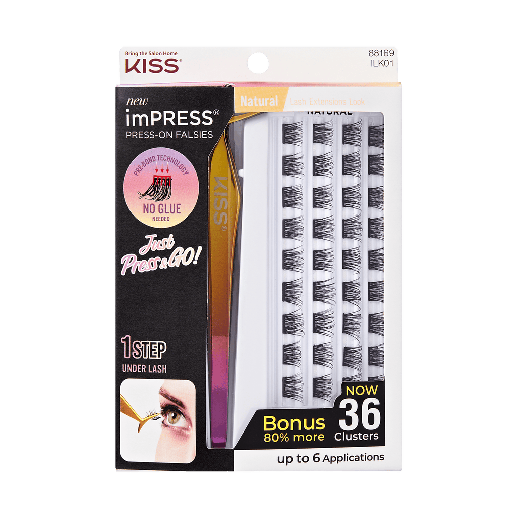 Impress Falsies Pre-Glued False Eyelashes Starter Kit - Natural | 36 Lash Clusters, With Applicator, 12mm-14mm