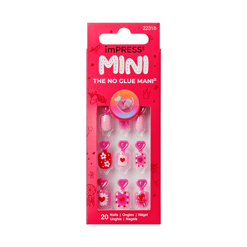 Impress Kids No Glue Fake Press On Nails - Candy Heart | Design, Red & Pink, Kids, Squoval, Manicure