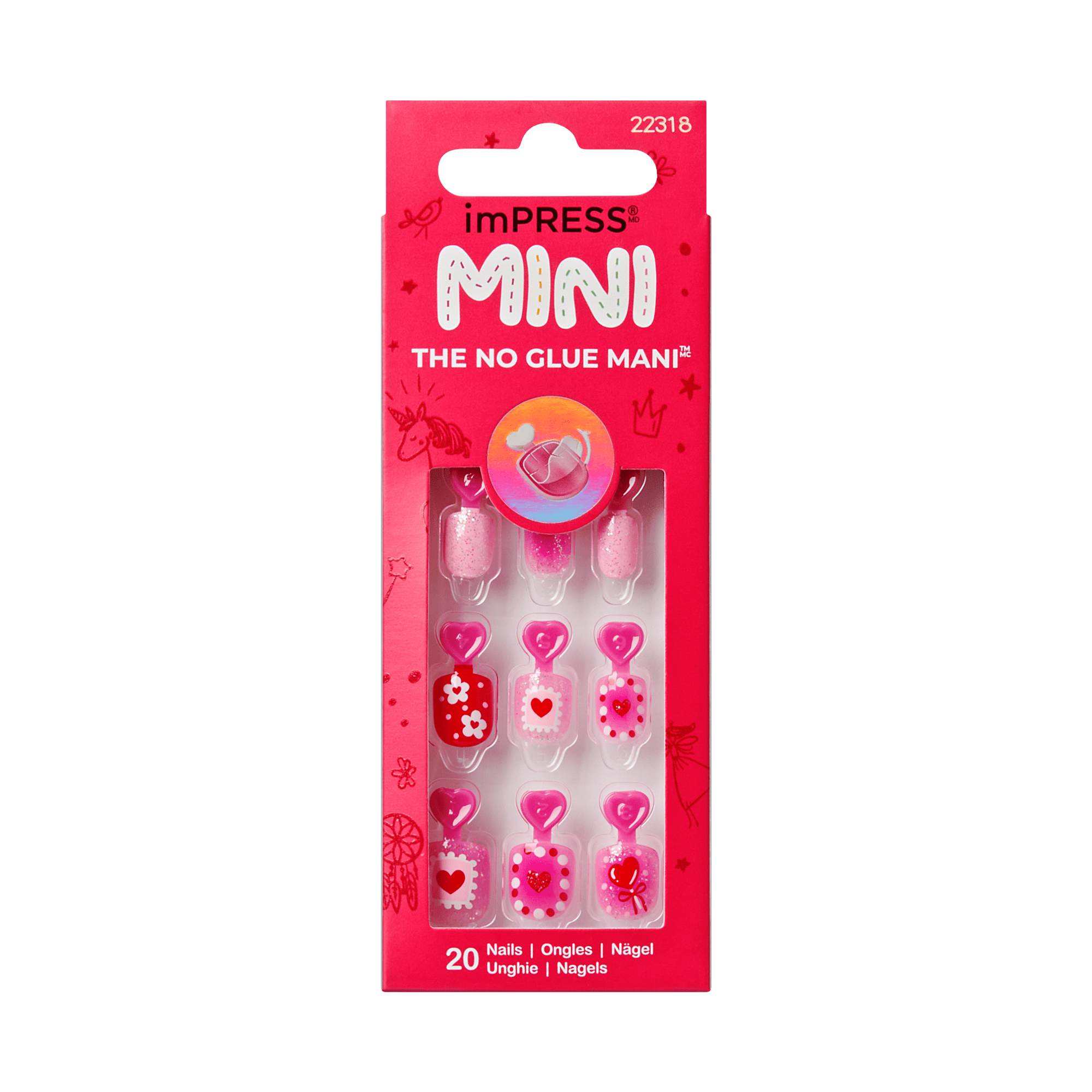 Impress Kids No Glue Fake Press On Nails - Candy Heart | Design, Red & Pink, Kids, Squoval, Manicure