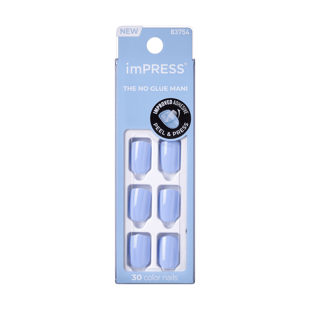 Impress Color No Glue Fake Press On Nails - Baby Why So Blue | Solid, Blue, Short, Squoval, Manicure