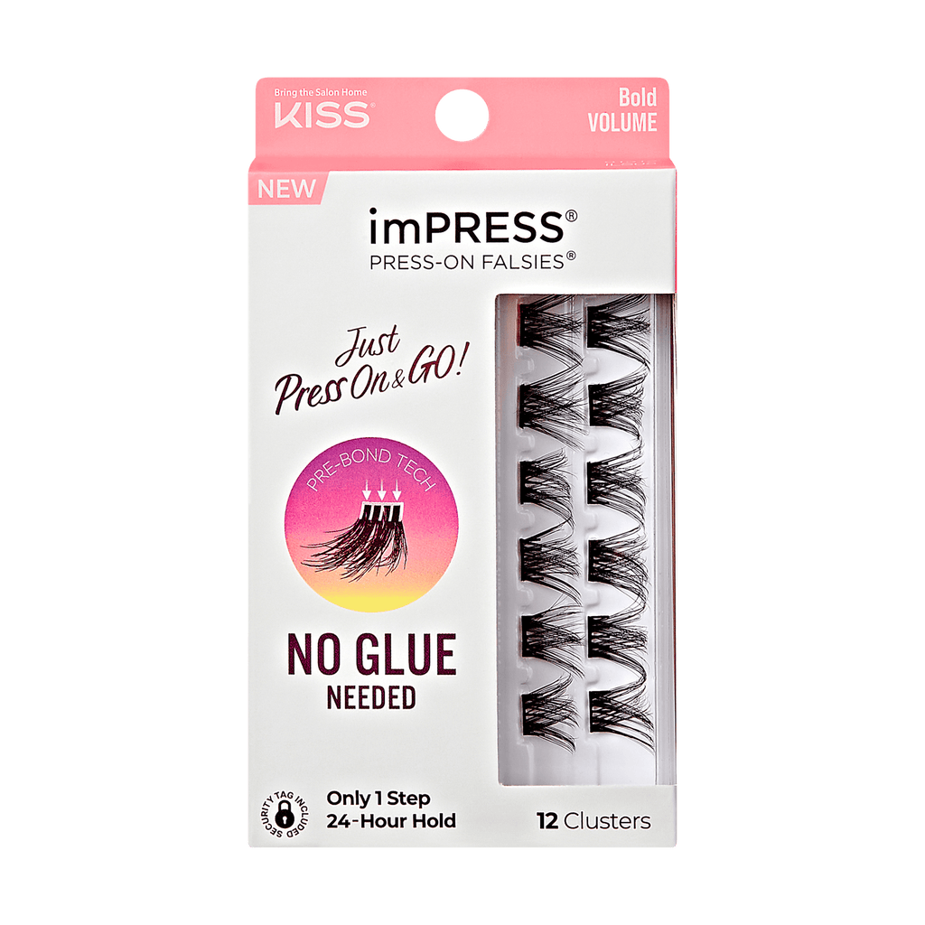 Impress Falsies Pre-Glued False Eyelashes Minipack - Bold | 12 Lash Clusters, 12mm-14mm
