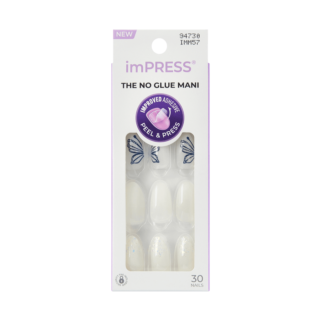 Impress Design No Glue Fake Press On Nails - Dazzle | Design, White, Medium, Almond, Manicure