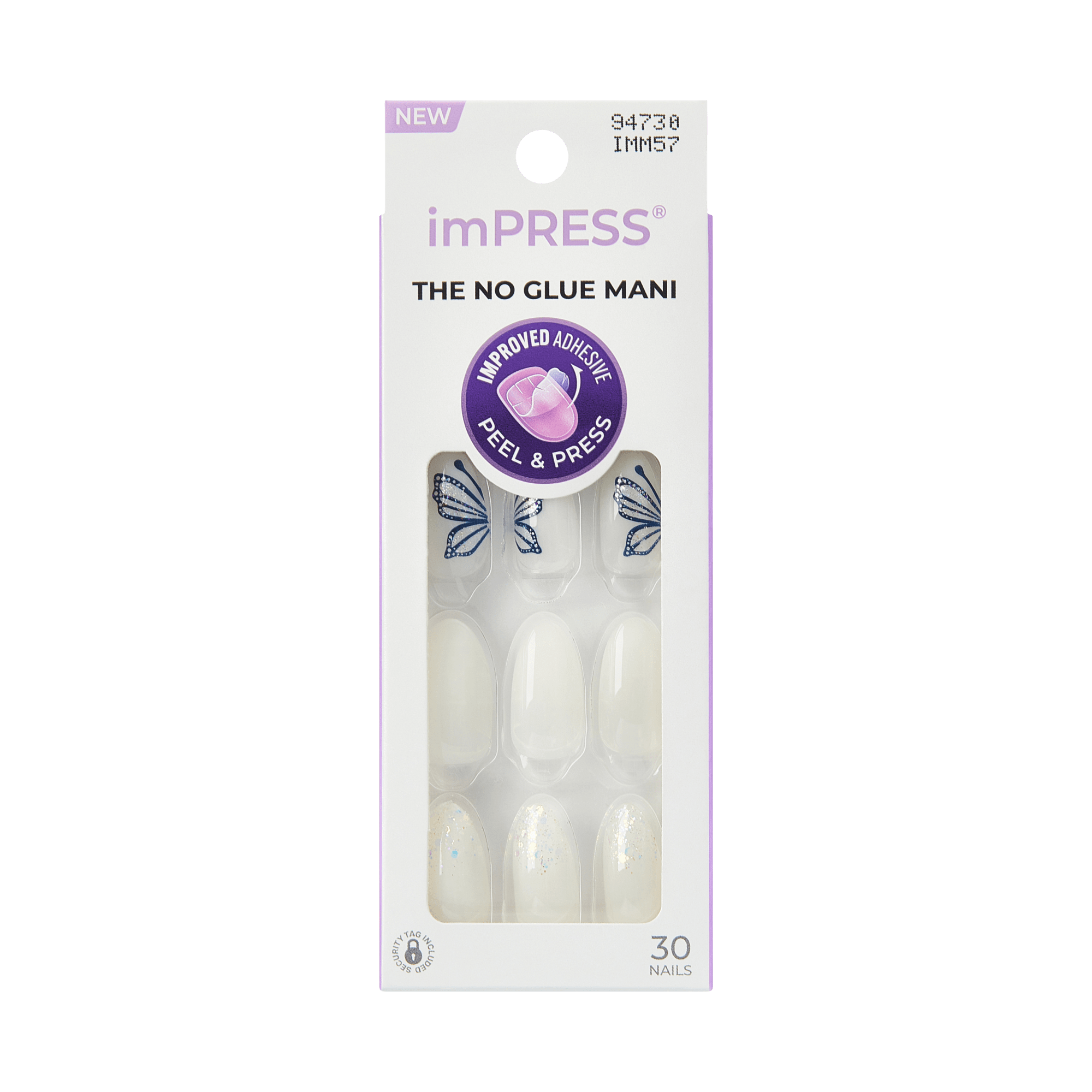 Impress Design No Glue Fake Press On Nails - Dazzle | Design, White, Medium, Almond, Manicure