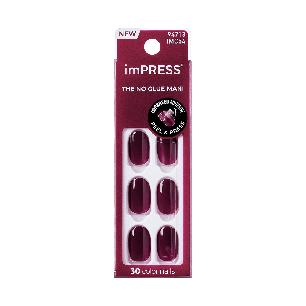 Impress Color No Glue Fake Press On Nails - Over You | Solid, Red, Short, Oval, Manicure