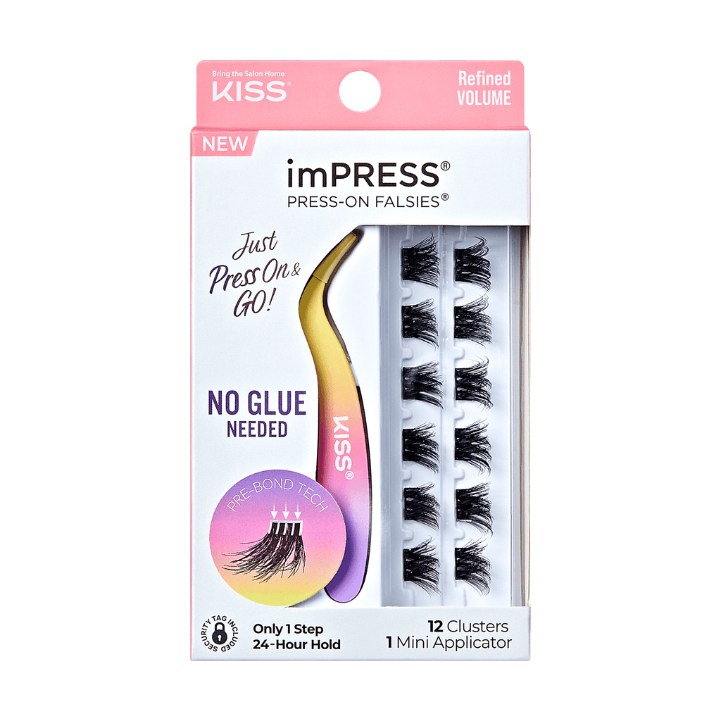 Impress Falsies Pre-Glued False Eyelashes Minipack - Refined | 12 Lash Clusters, With Mini Applicator, 10mm-12mm