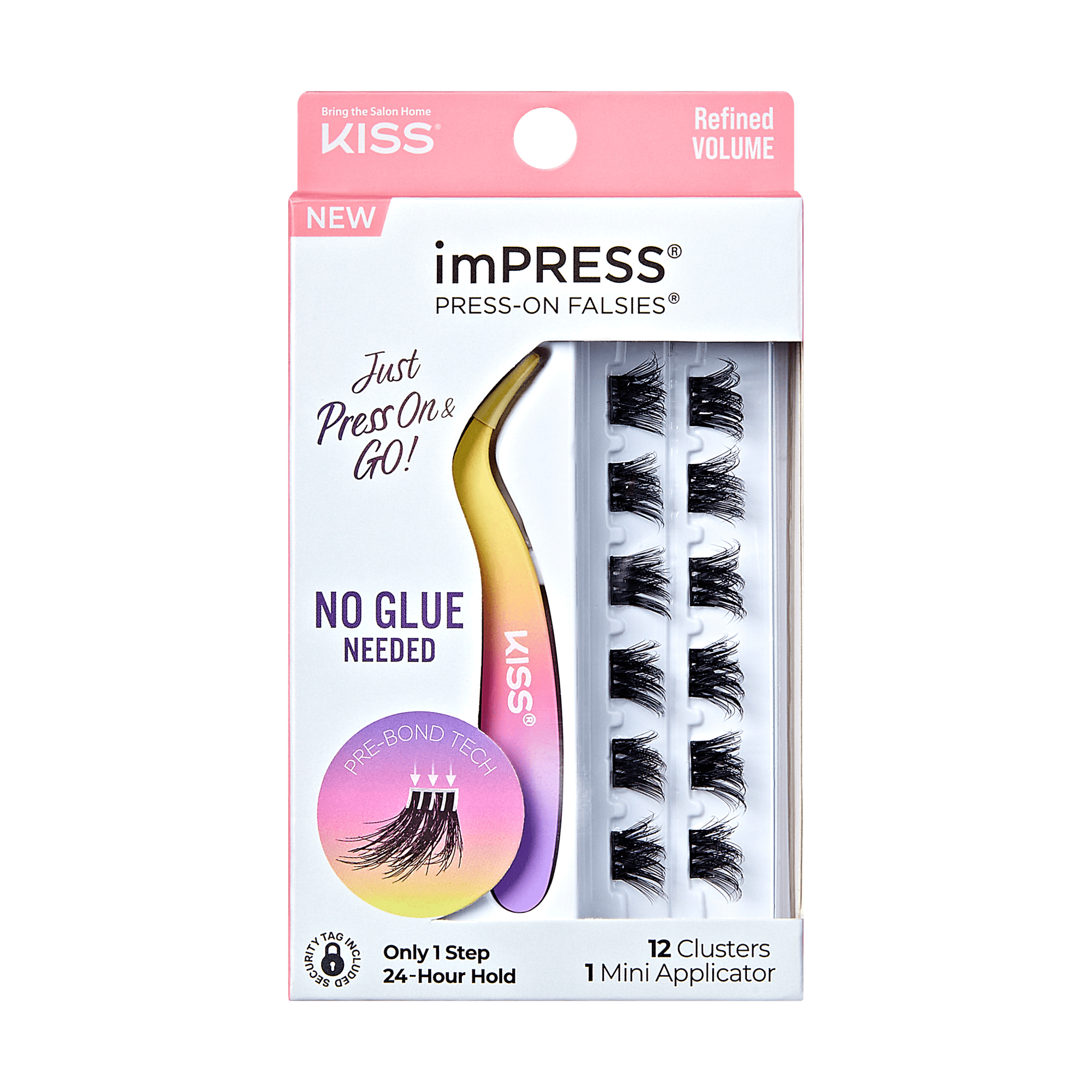 Impress Falsies Pre-Glued False Eyelashes Minipack - Refined | 12 Lash Clusters, With Mini Applicator, 10mm-12mm