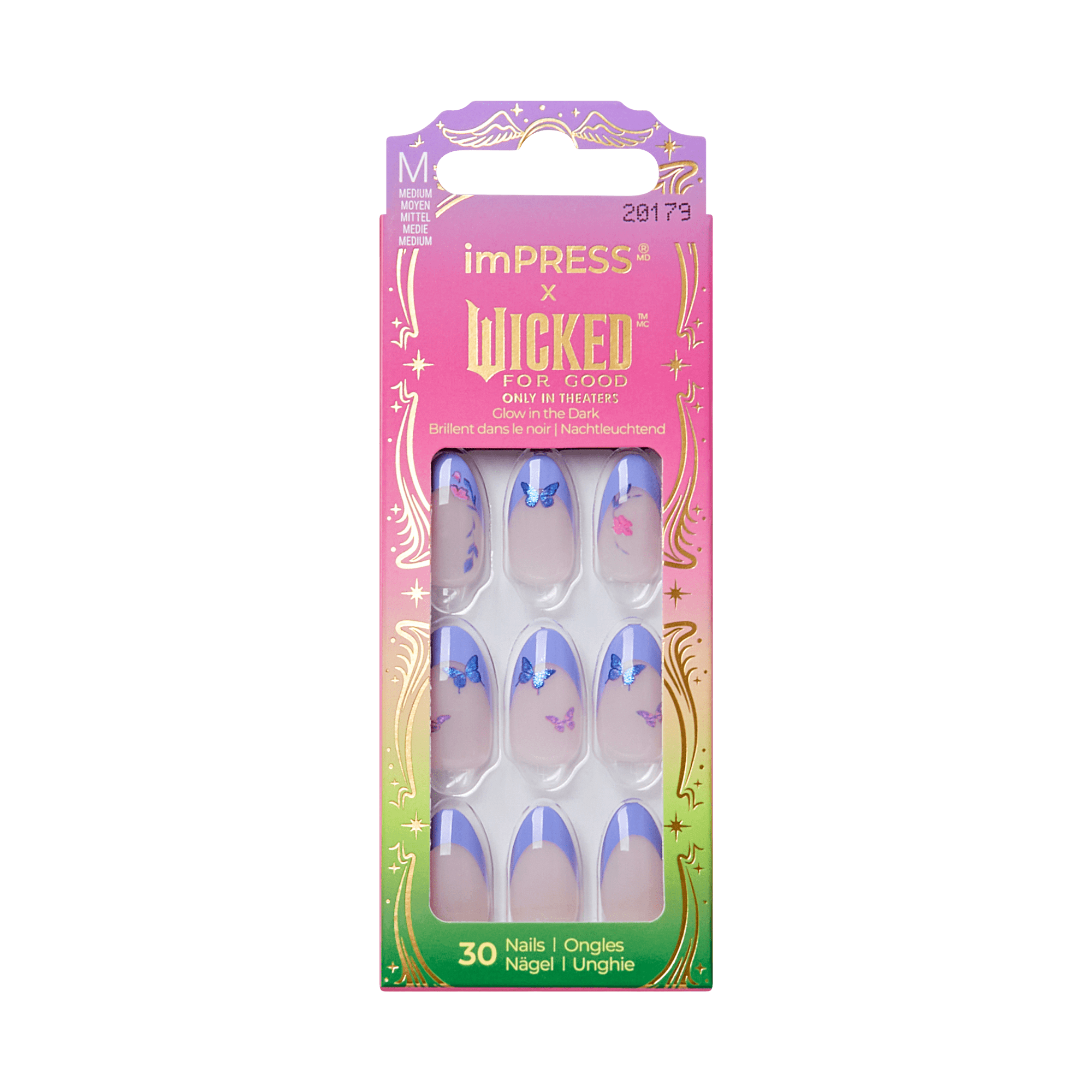 Impress X WICKED: FOR GOOD | Glinda Upland | French Design, Purple, Medium, Almond, Manicure
