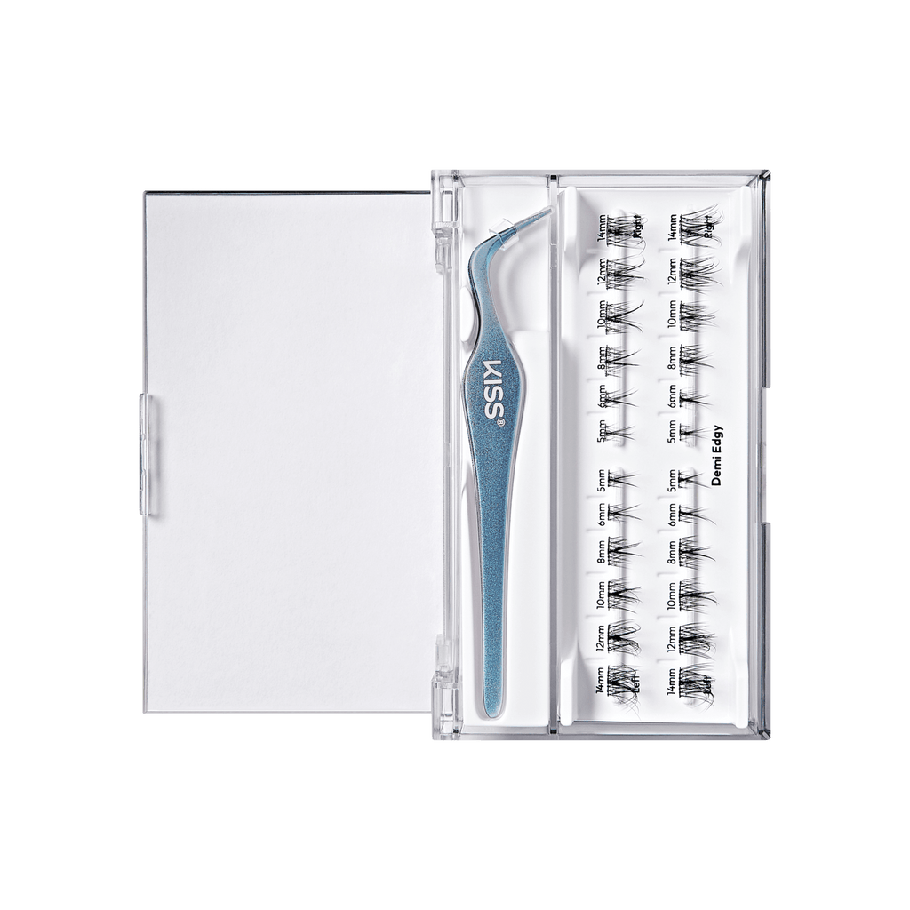 Impress Falsies Long Lasting Pre-Glued False Eyelashes Starter Kit - Demi Edgy | 24 Lash Clusters, With Applicator, Up To 5 Day Wear, 5mm-14mm