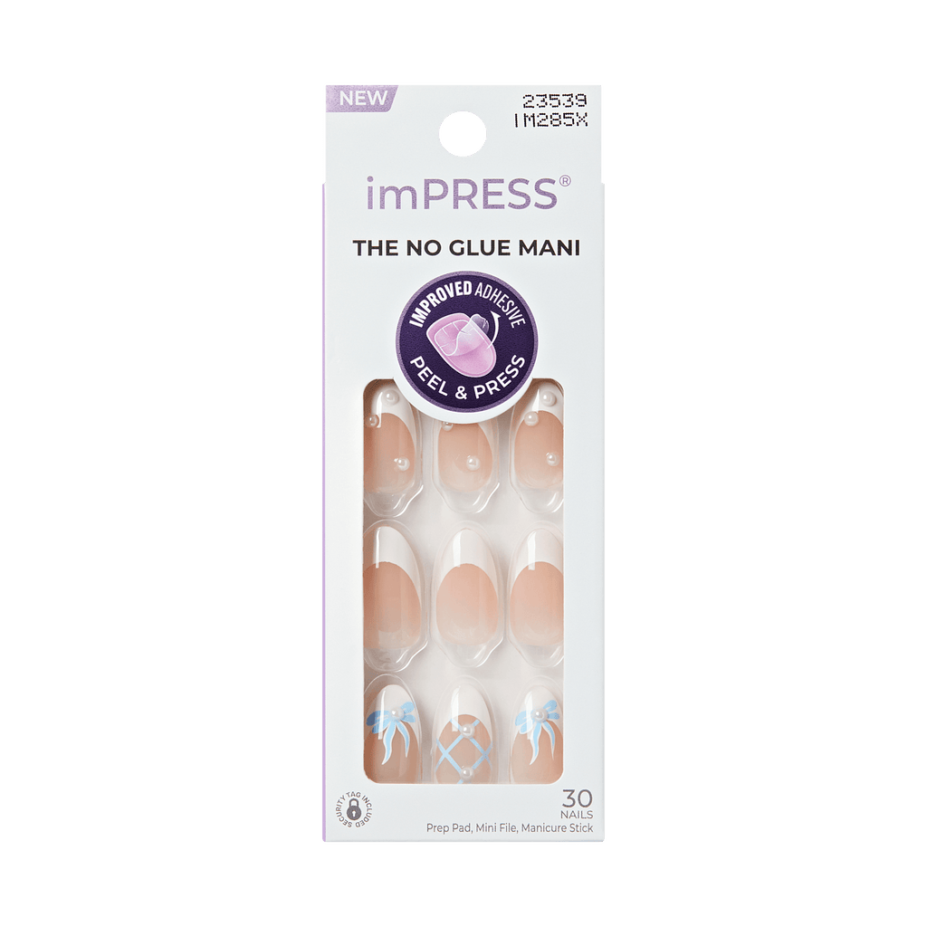 Impress Design No Glue Fake Press On Nails - Aura | French Design, White, Medium, Almond, Manicure