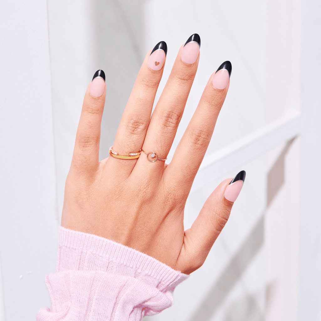 Impress Design No Glue Fake Press On Nails - Positive | French Design, Black, Medium, Almond, Manicure