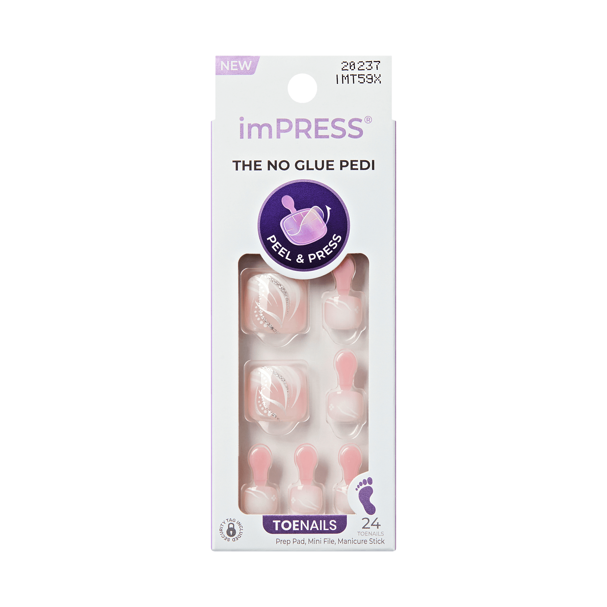 Impress Design No Glue Fake Press On Toenails - Is This Love | Design, Pink & White, Short, Squoval, Pedicure