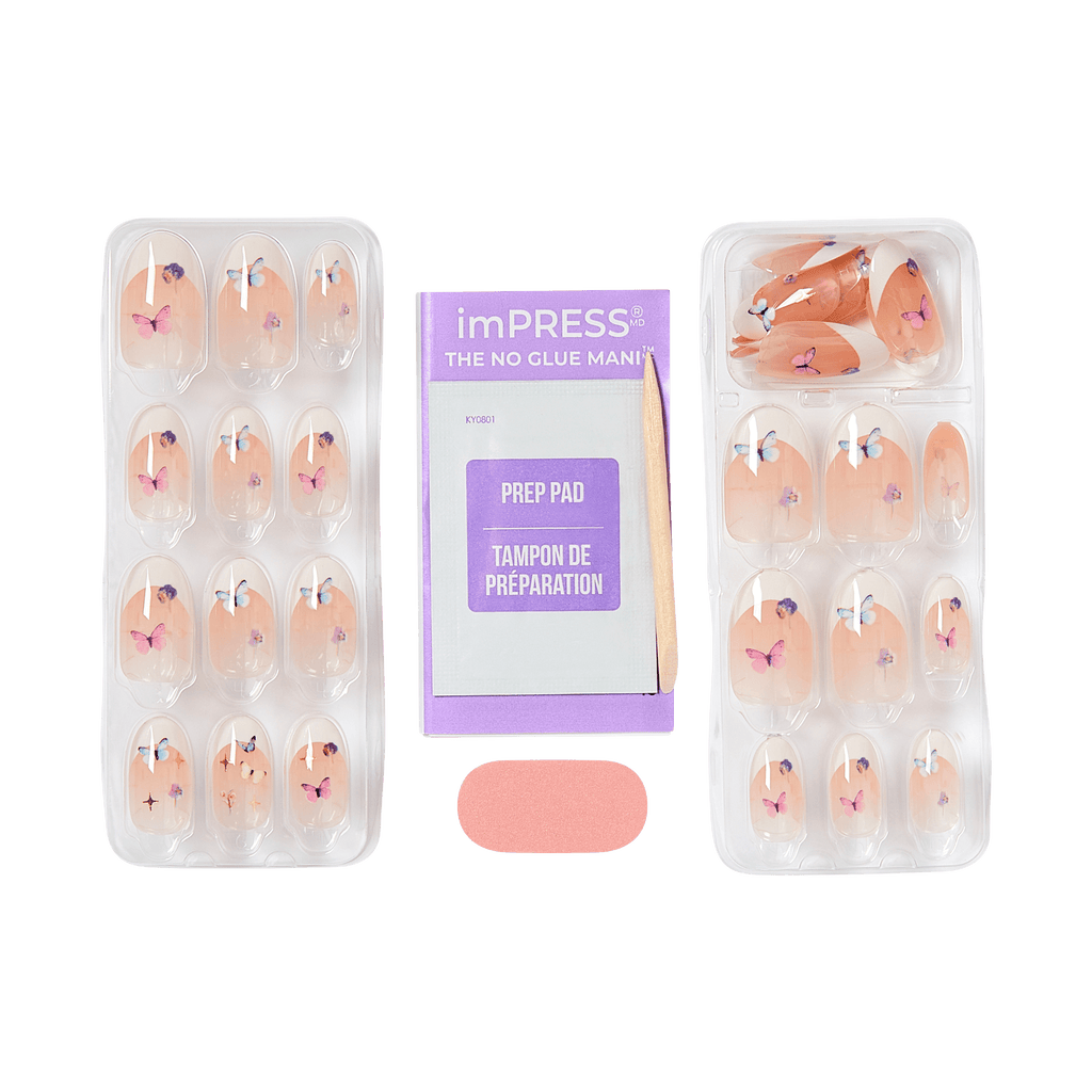 Impress Design No Glue Fake Press On Nails - Elegance | French Design, Multicolor, Medium, Oval, Manicure