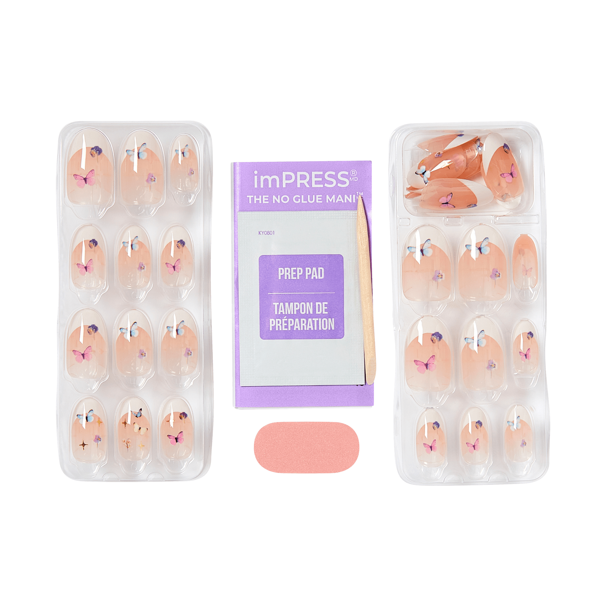 Impress Design No Glue Fake Press On Nails - Elegance | French Design, Multicolor, Medium, Oval, Manicure