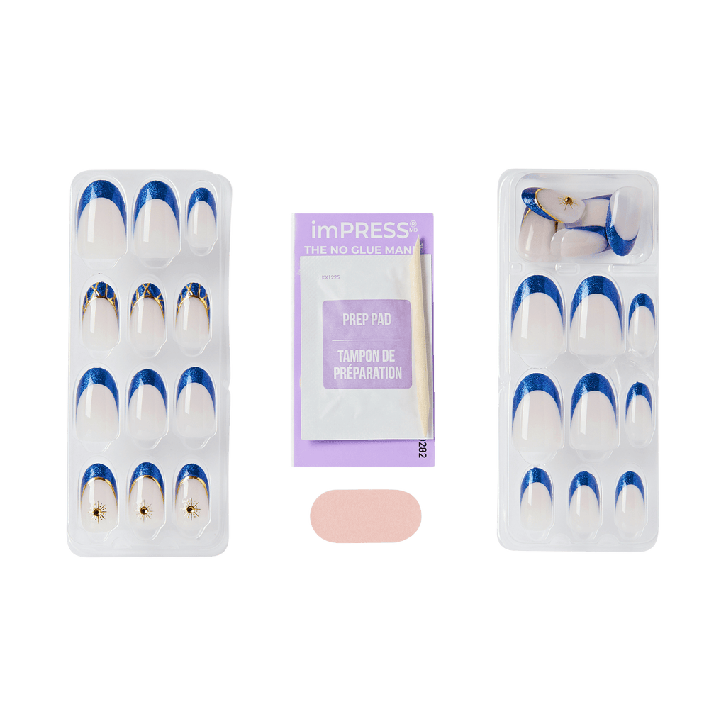Impress X WICKED: FOR GOOD | Wickedly Brave | 3D & Jewel French Design, Blue, Medium, Oval, Manicure