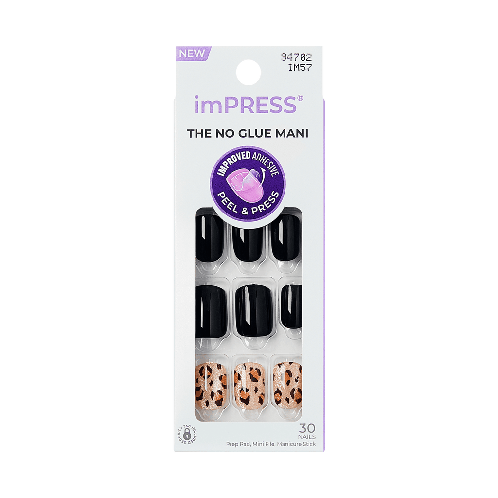 Impress Design No Glue Fake Press On Nails - Romantique | Design, Black, Short, Squoval, Manicure
