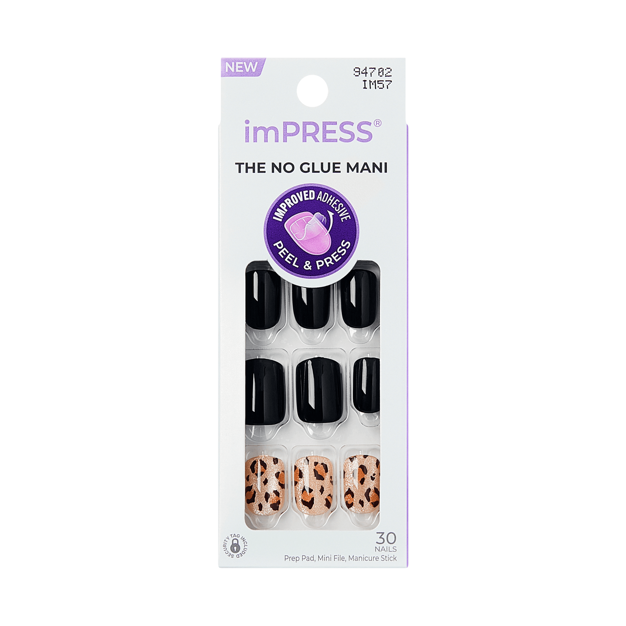 Impress Design No Glue Fake Press On Nails - Romantique | Design, Black, Short, Squoval, Manicure
