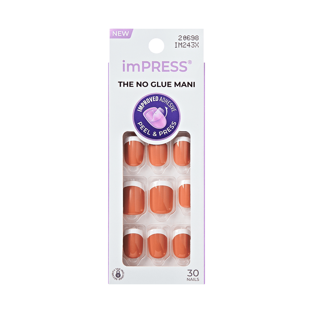 Impress Design No Glue Fake Press On Nails - Chatoyer | French Design, Brown, Short, Squoval, Manicure