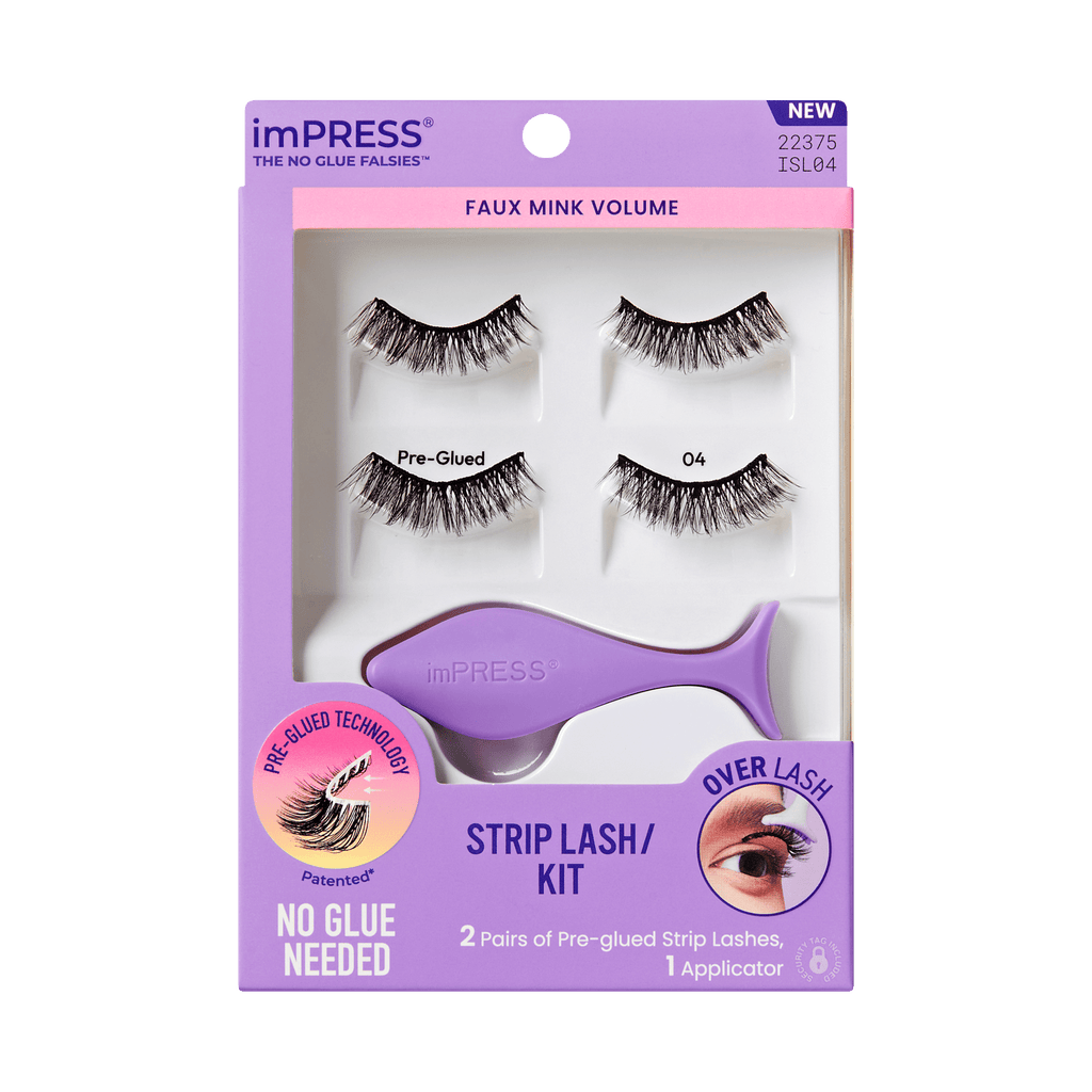 Impress Falsies Pre-Glued Strip False Eyelashes Starter Kit - Faux Mink Volume | 2 Pairs, With Applicator, 12mm