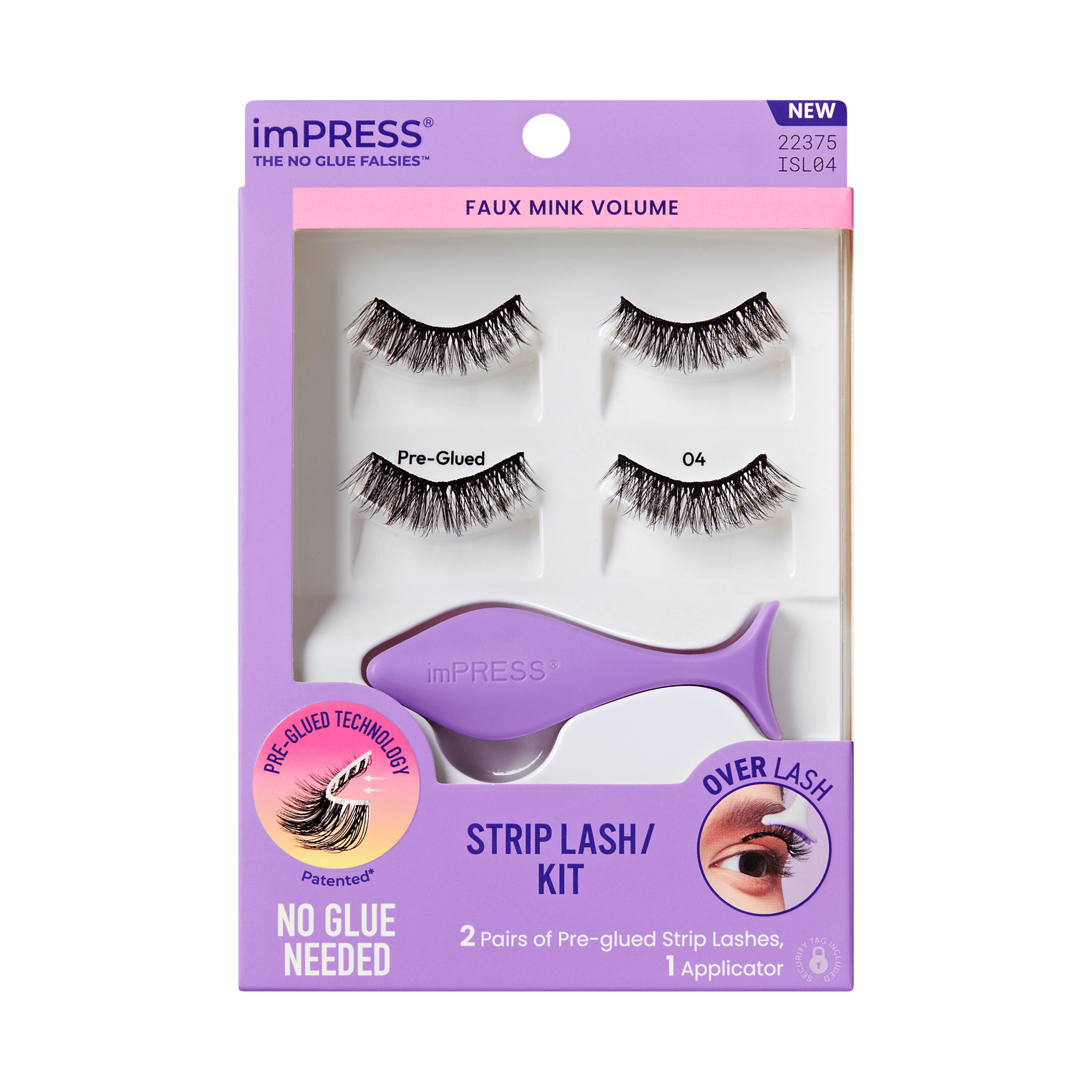 Impress Falsies Pre-Glued Strip False Eyelashes Starter Kit - Faux Mink Volume | 2 Pairs, With Applicator, 12mm