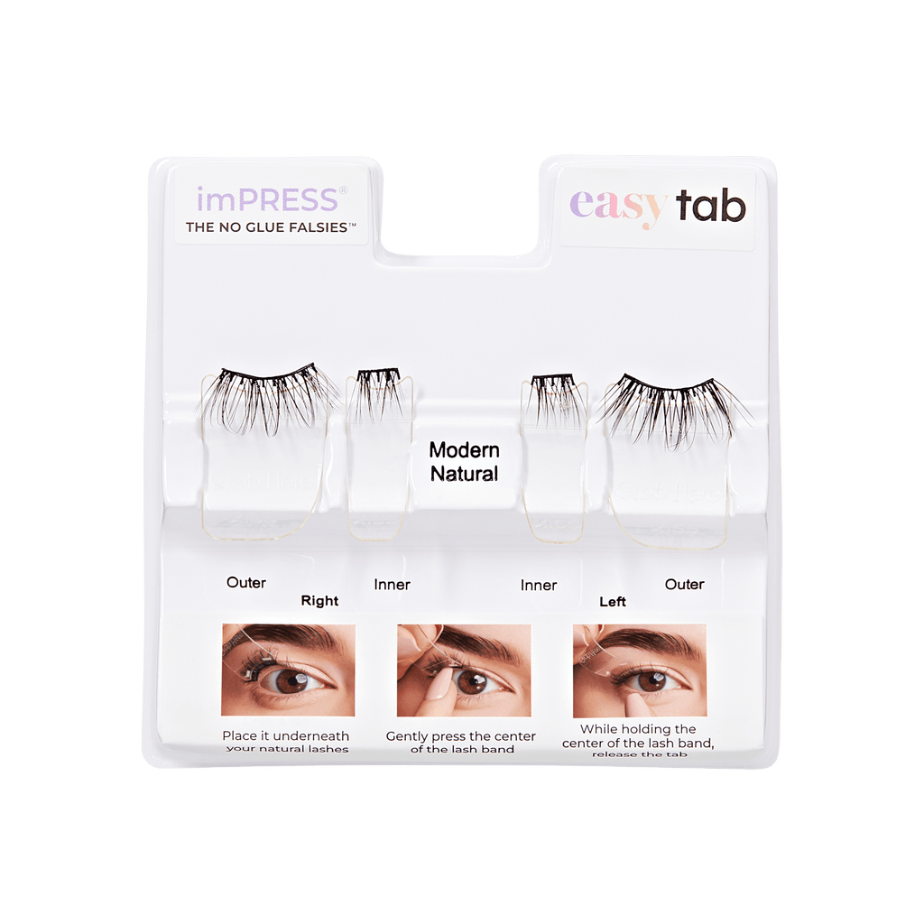 Impress Falsies easy tab Pre-Glued False Eyelashes - Modern Natural | 1 Pair of Half Lash & 2 Lash Clusters, 6mm-12mm
