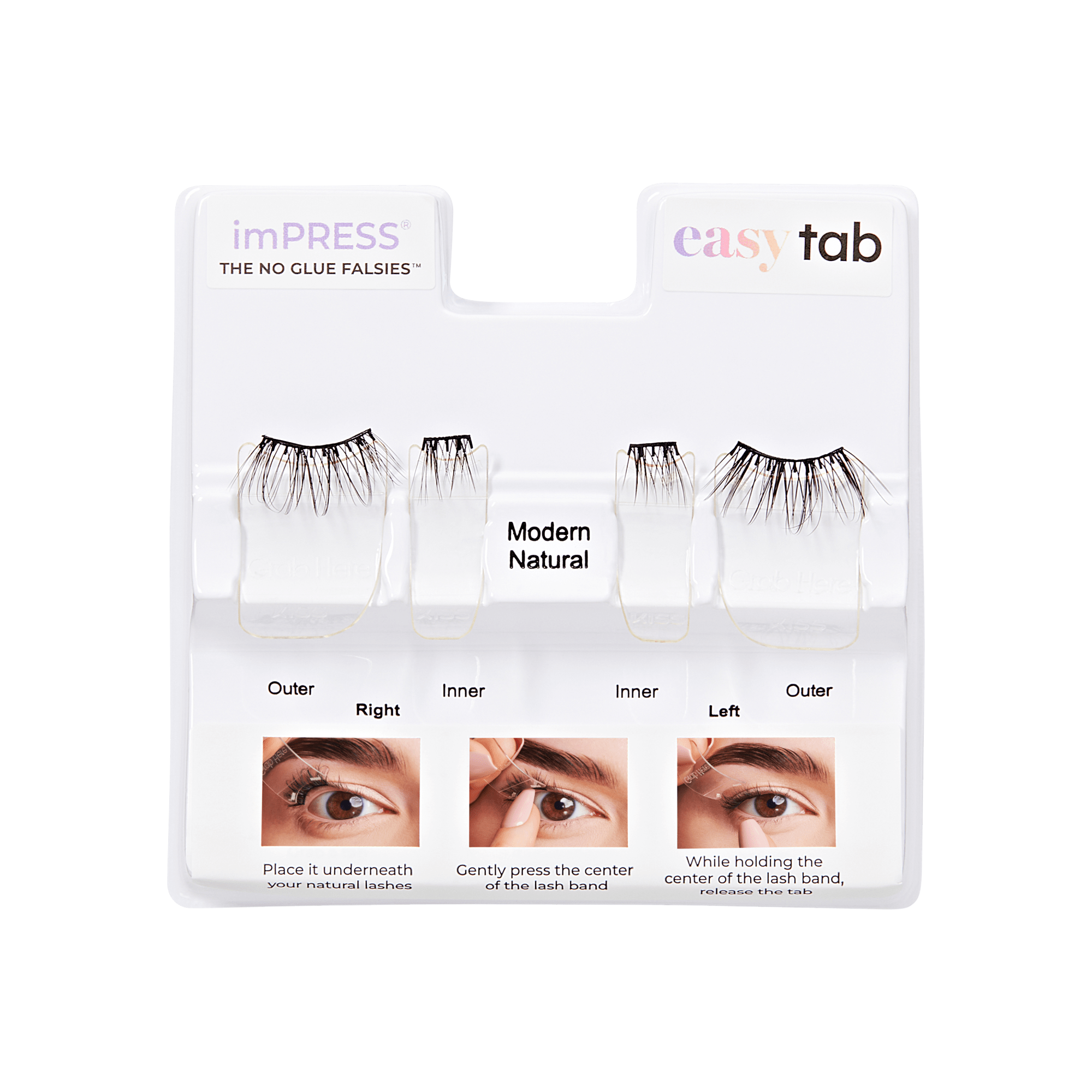 Impress Falsies easy tab Pre-Glued False Eyelashes - Modern Natural | 1 Pair of Half Lash & 2 Lash Clusters, 6mm-12mm