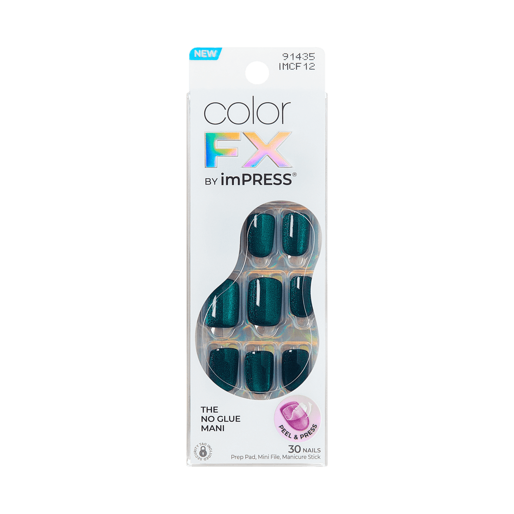 colorFX by Impress No Glue Fake Press On Nails - Better Things | Solid, Green, Short, Squoval, Manicure