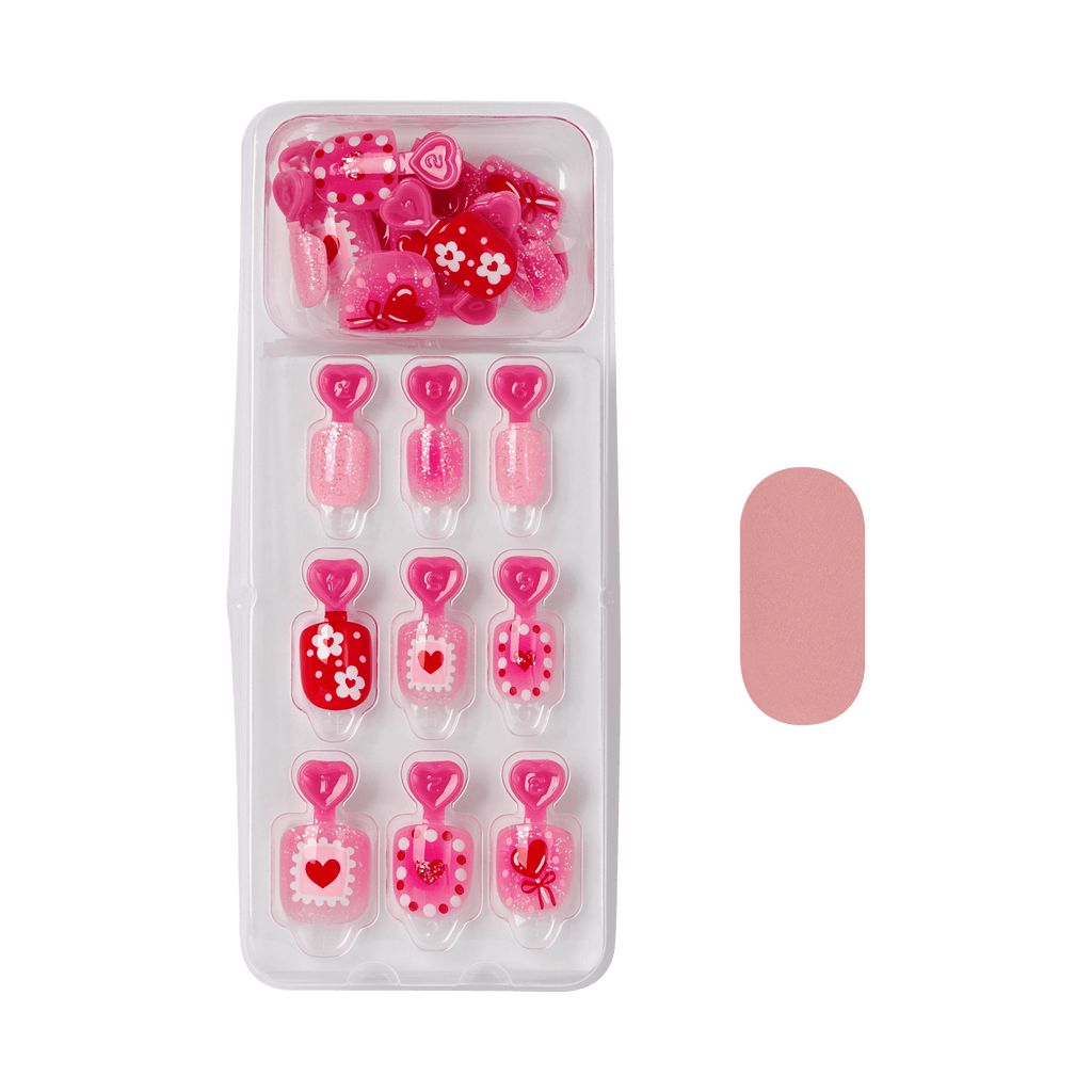 Impress Kids No Glue Fake Press On Nails - Candy Heart | Design, Red & Pink, Kids, Squoval, Manicure