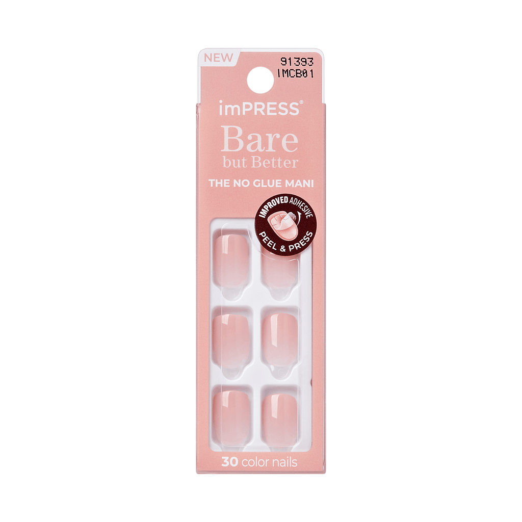 Impress Bare but Better No Glue Fake Press On Nails - Instinct | Solid, Pink, Short, Squoval, Manicure