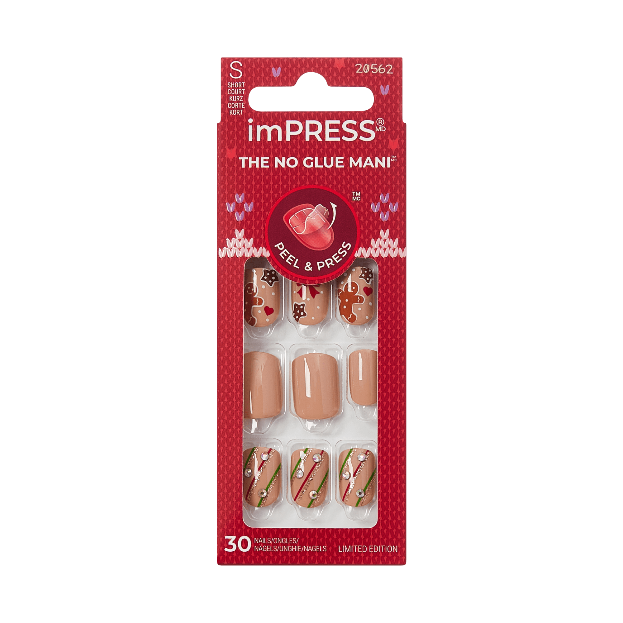 Impress Holiday Design No Glue Fake Press On Nails - Mistletoe Kiss | Design, Brown, Short, Squoval, Manicure