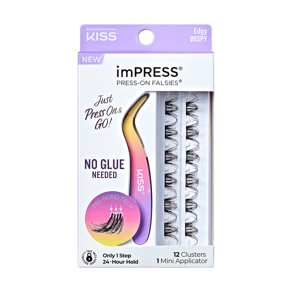 Impress Falsies Pre-Glued False Eyelashes Minipack - Edgy | 12 Lash Clusters, With Mini Applicator, 14mm-16mm