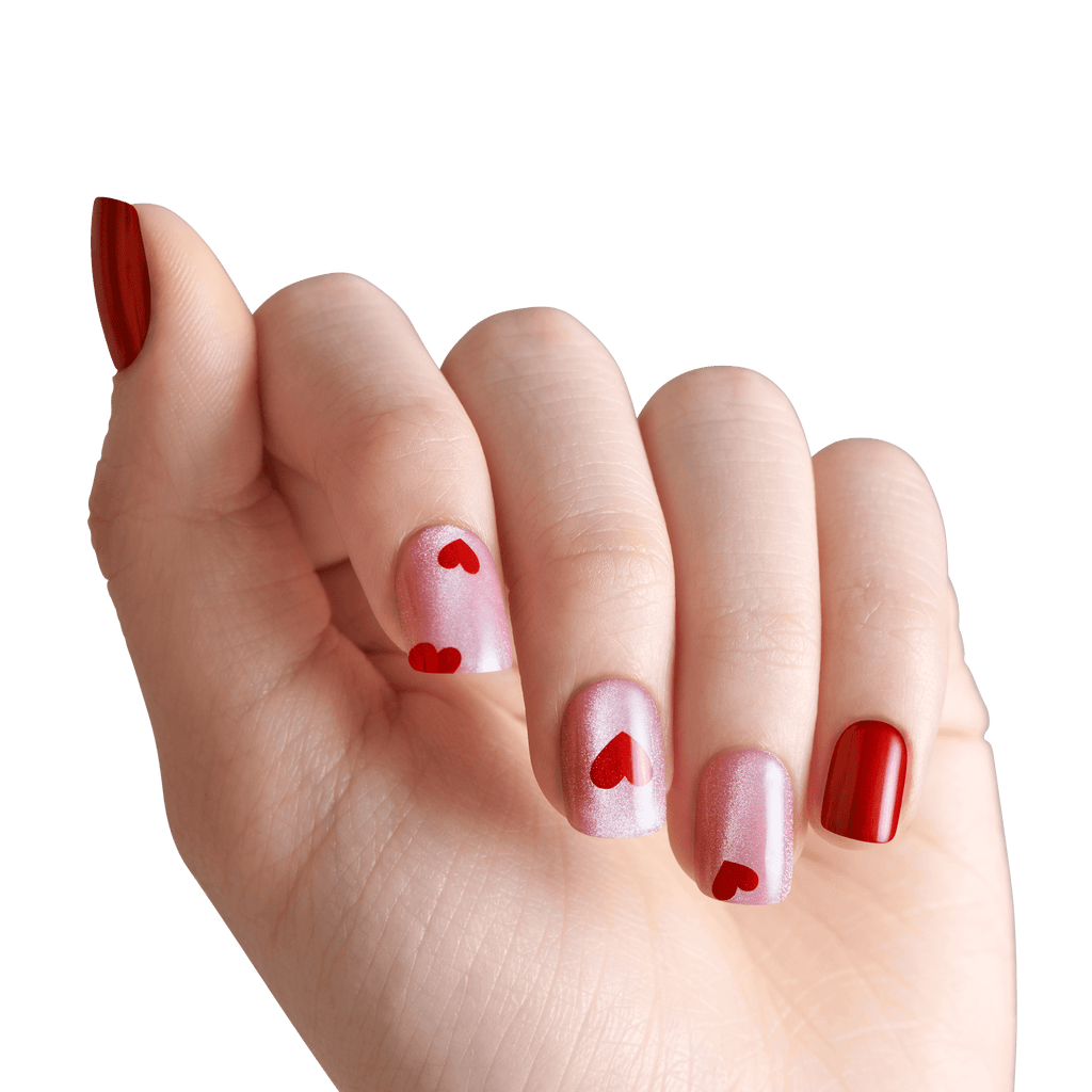 Impress Design No Glue Fake Press On Nails - Good 4 You | Design, Pink & Red, Short, Squoval, Manicure