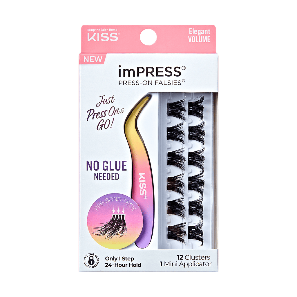 Impress Falsies Pre-Glued False Eyelashes Minipack - Elegant | 12 Lash Clusters, With Mini Applicator, 12mm-14mm