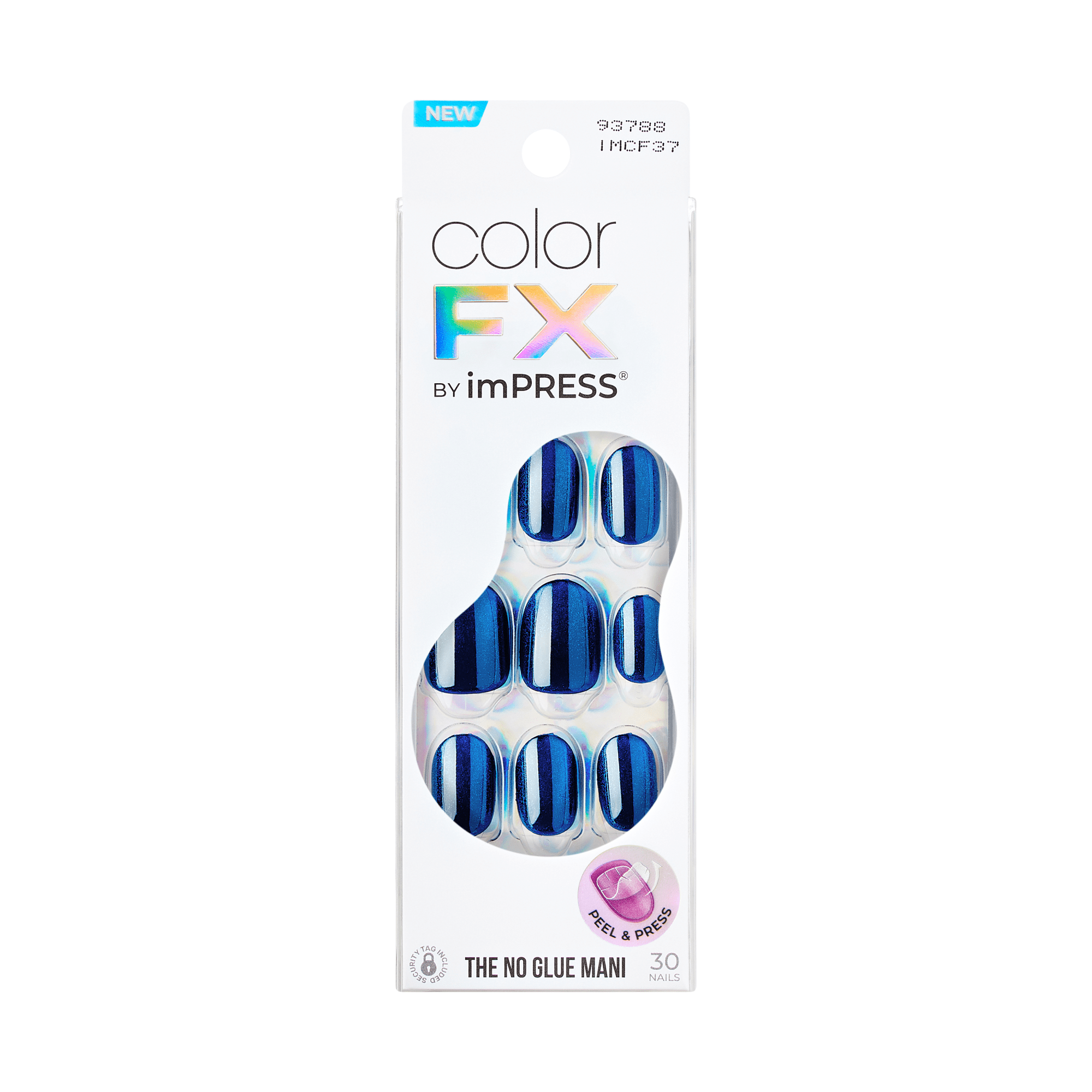 colorFX by Impress No Glue Fake Press On Nails - Reconnect | Solid, Blue, Short, Oval, Manicure