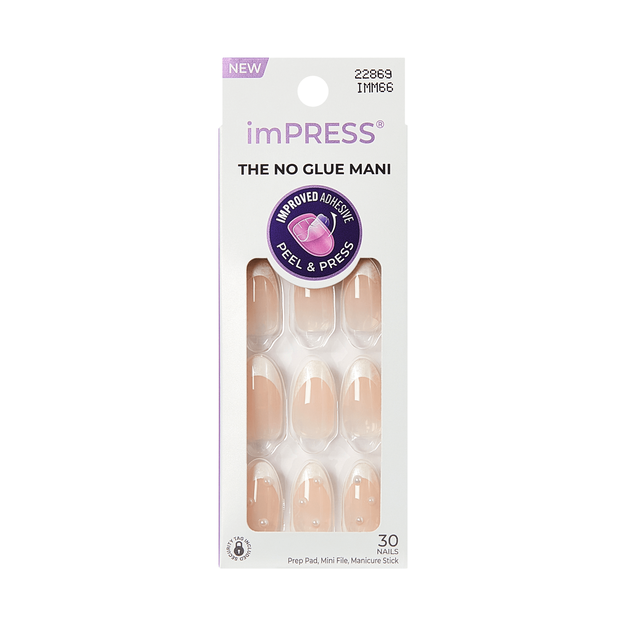 Impress Design No Glue Fake Press On Nails - Chills | 3D & Jewel French, White, Medium, Almond, Manicure