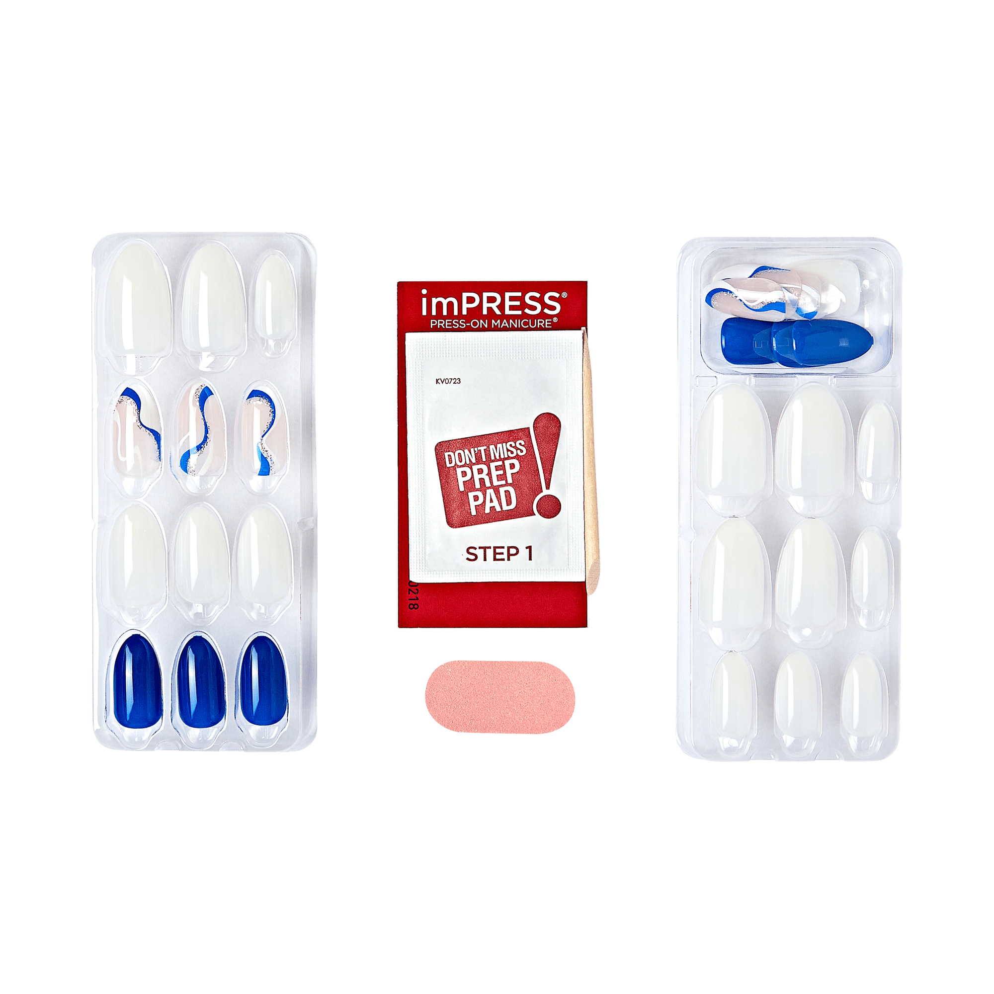 Impress Design No Glue Fake Press On Nails - Free Soul | Design, Blue & White, Medium, Almond, Manicure
