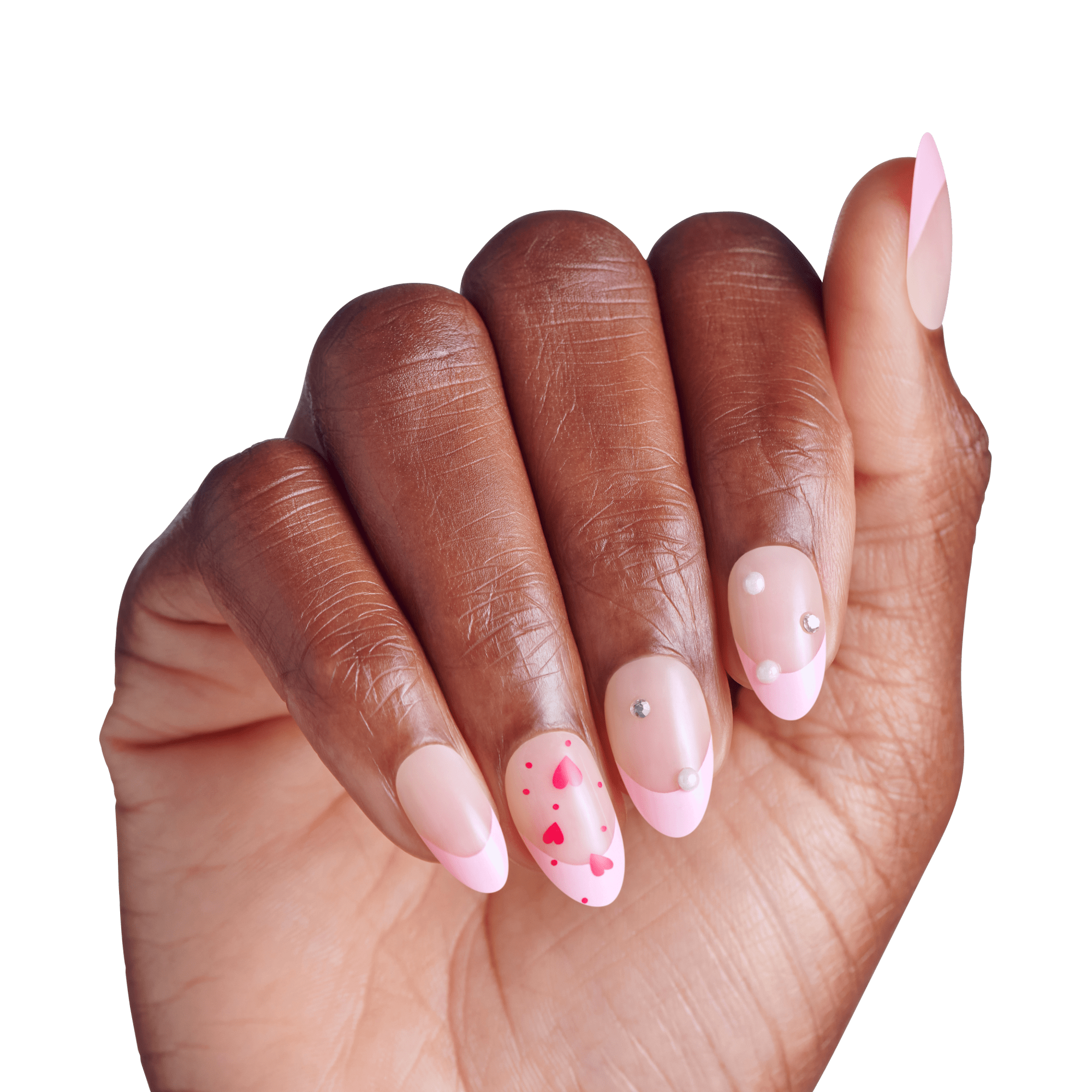 Impress Design No Glue Fake Press On Nails - Still The One | 3D & Jewel French Design, Pink, Medium, Almond, Manicure