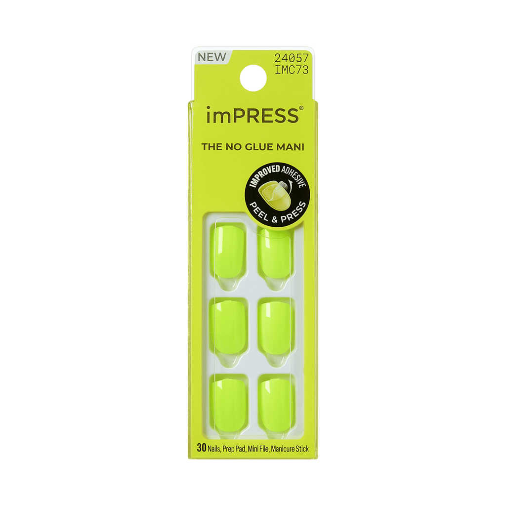 Impress Color No Glue Fake Press On Nails - Brillix | Solid, Yellow, Short, Squoval, Manicure