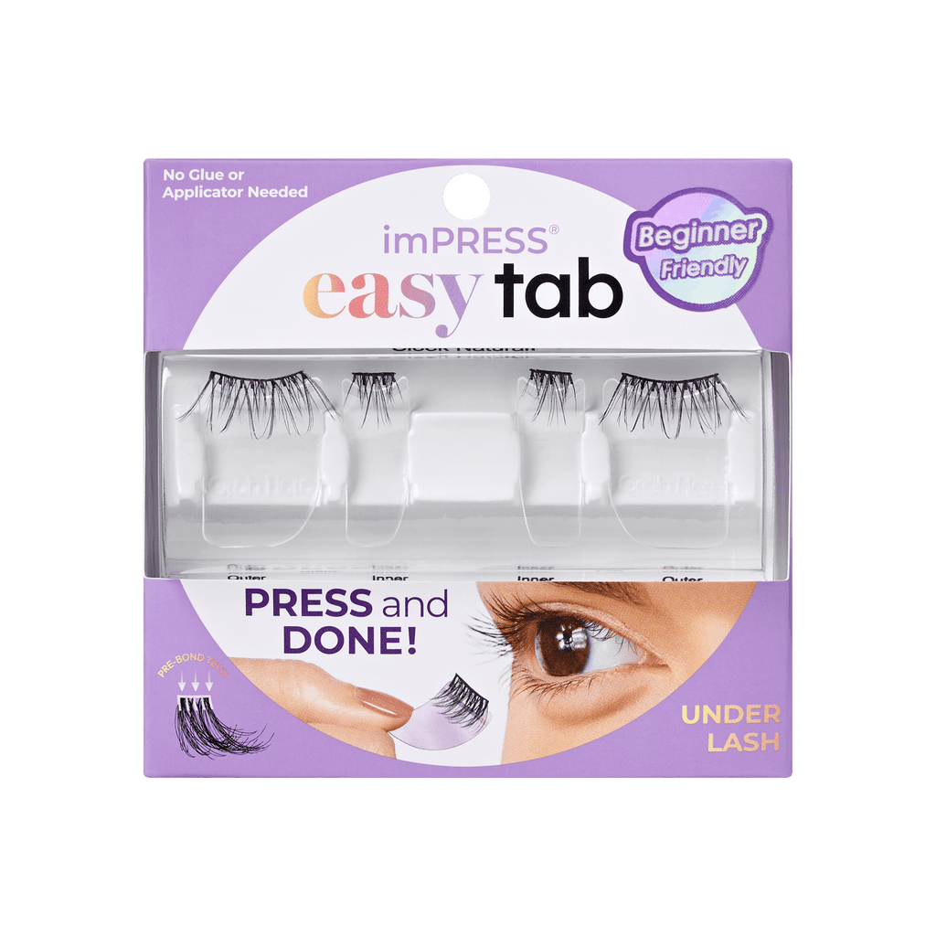 Impress Falsies easy tab Pre-Glued False Eyelashes - Sleek Natural | 1 Pair of Half Lash & 2 Lash Clusters, 6mm-12mm